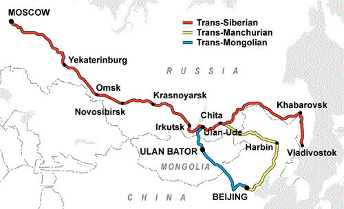 Mapa da Transiberiana e do Trem Transiberiano